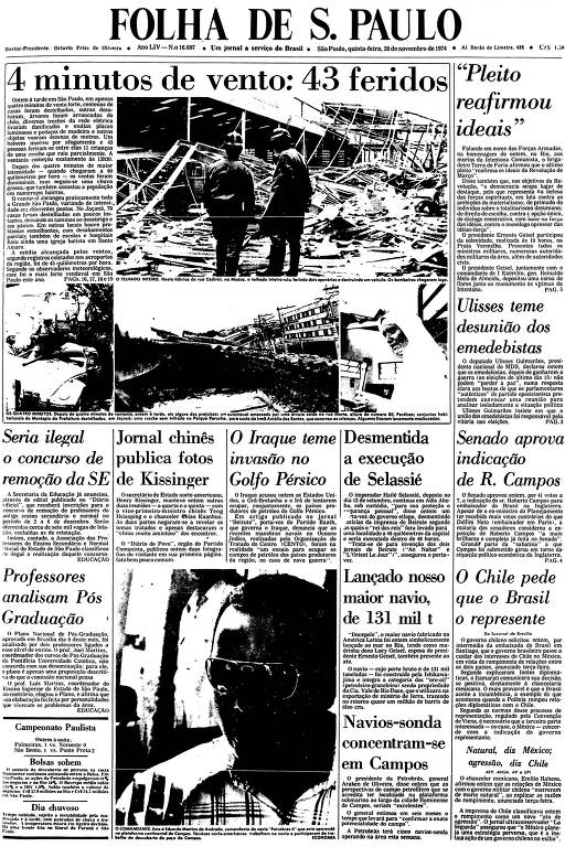 Primeira Página da Folha de 28 de novembro de 1974