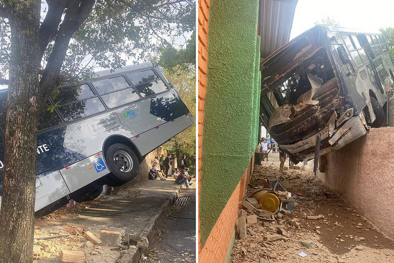 Ônibus bate em muro de creche após perder o freio, e 11 ficam feridos em BH