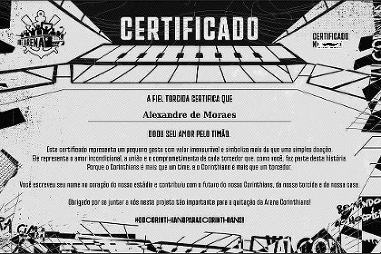 Alexandre de Moraes faz doação para campanha do estádio do Corinthians