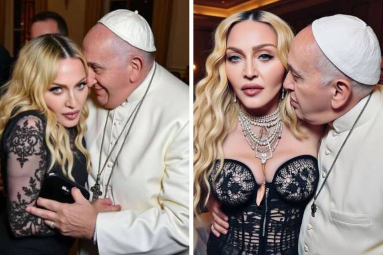 Madonna compartilha montagens em que aparece dando chamego no papa