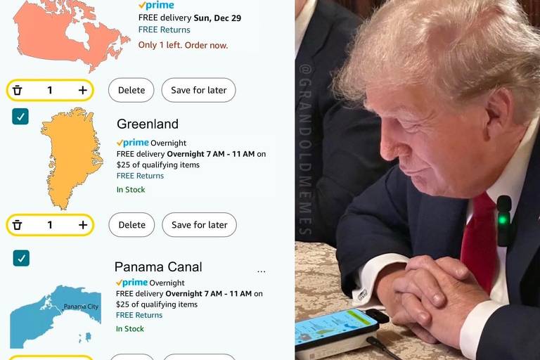 Filho de Trump posta meme de presidente 'comprando' Canadá, Groenlândia e Canal do Panamá na Amazon