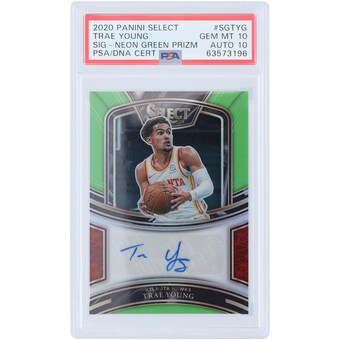 Trae Young Atlanta Hawks Autographed 2020-21 Panini Select Lime Green Prizm #SG-TYG #17/35 PSA Authenticated 10/10 Card 