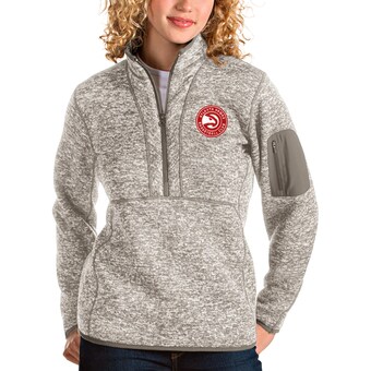 Atlanta Hawks Antigua Women's Fortune Quarter-Zip Pullover Jacket - Natural