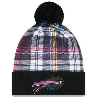 Youth Buffalo Bills New Era Black 2024 NFL Crucial Catch Plaid Cuffed Pom Knit Hat