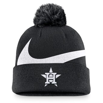 Men's Houston Astros Nike Black Swoosh Peak Cuffed Knit Hat with Pom