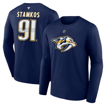 Men's Nashville Predators Steven Stamkos Fanatics Navy Authentic Stack Name & Number Long Sleeve T-Shirt