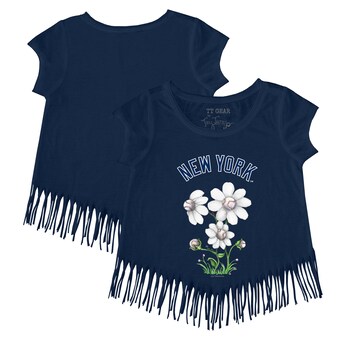 Girls Youth New York Yankees Tiny Turnip Navy Blooming Baseballs Fringe T-Shirt