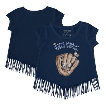 Girls Youth New York Yankees Tiny Turnip Navy Butterfly Glove Fringe T-Shirt