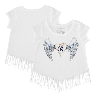 Girls Youth New York Yankees Tiny Turnip White Angel Wings Fringe T-Shirt