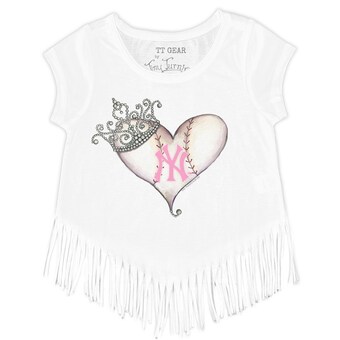 Girls Youth New York Yankees Tiny Turnip White Baseball Tiara Heart Fringe T-Shirt