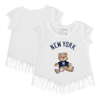 Girls Youth New York Yankees Tiny Turnip White Girl Teddy Fringe T-Shirt