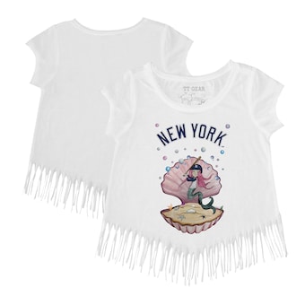 Girls Youth New York Yankees Tiny Turnip White Mermaid Fringe T-Shirt