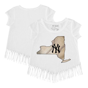 Girls Youth New York Yankees Tiny Turnip White State Outline Fringe T-Shirt