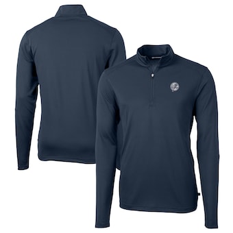 Men's New York Yankees Cutter & Buck Navy Big & Tall Virtue Eco Pique Quarter-Zip Jacket