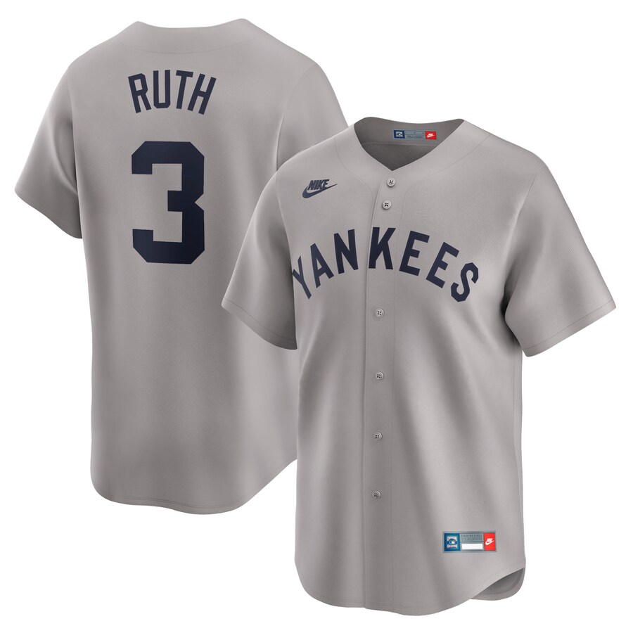 Men's New York Yankees Babe Ruth Nike Gray Throwback Cooperstown Collection Limited Jersey