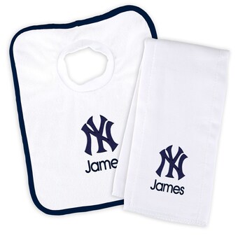 Newborn & Infant New York Yankees White Personalized Bib & Burp Cloth Set