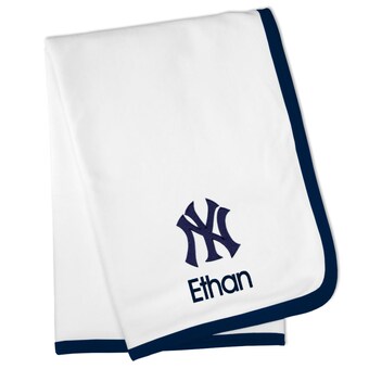 New York Yankees White Personalized Baby Blanket