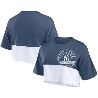 Women's New York Yankees Fanatics Navy/White Color Split Boxy Cropped T-Shirt