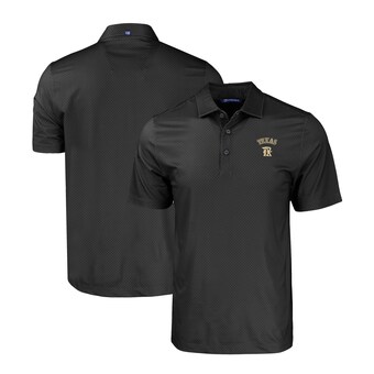 Men's Texas Rangers Cutter & Buck Black City Connect Big & Tall Pike Eco Tonal Geo Print Stretch Recycled Polo