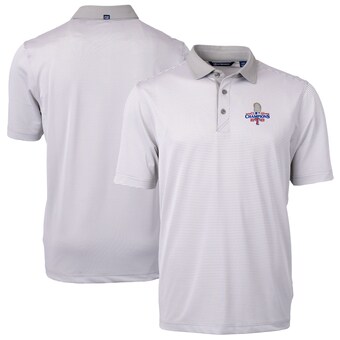 Men's Texas Rangers Cutter & Buck Gray/White 2023 World Series Champions Big & Tall Virtue Eco Pique Micro Stripe Recycled Polo