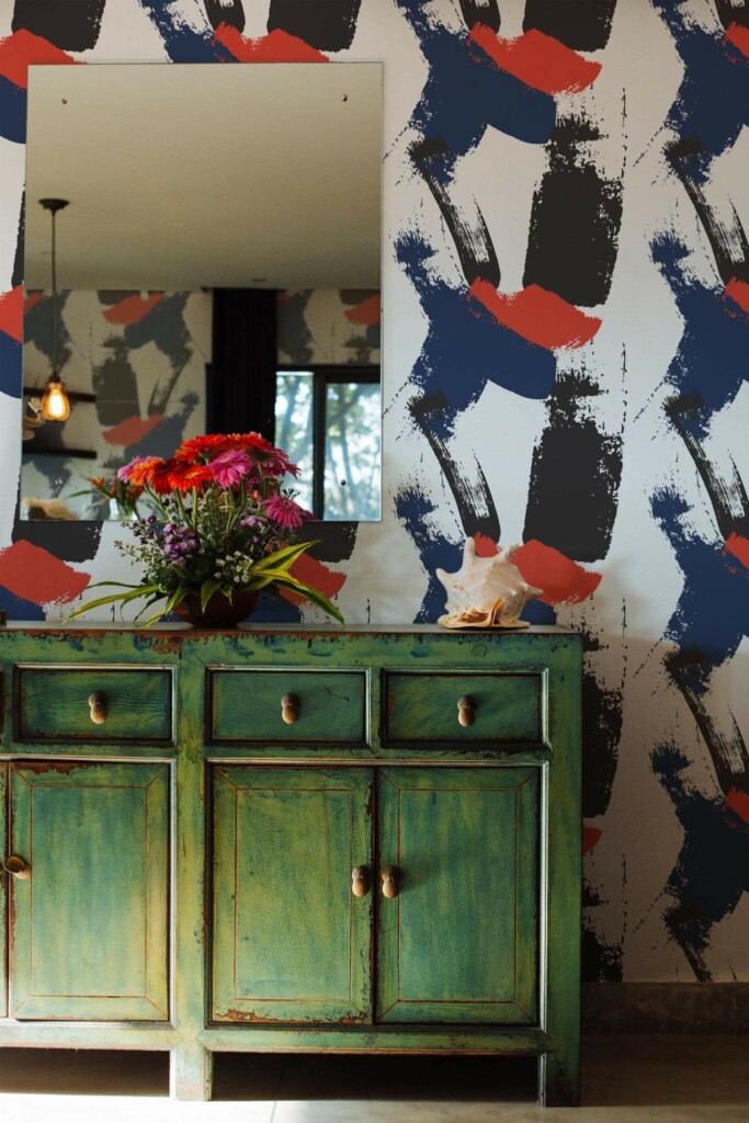 Industrial style living room decorated with Abstract paint stroke peel and stick wallpaper