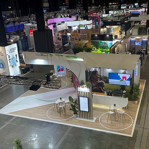 An image of a booth at an event taken from above