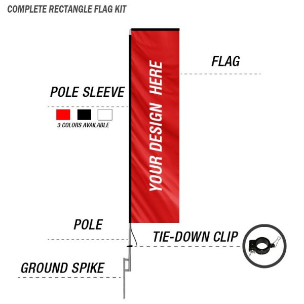 custom rectangle flag kit with ground spike and poles