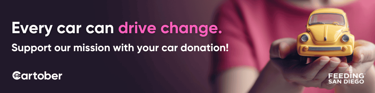 Hands holding a toy car with text saying: Every car can drive change. Support our mission with your car donation!