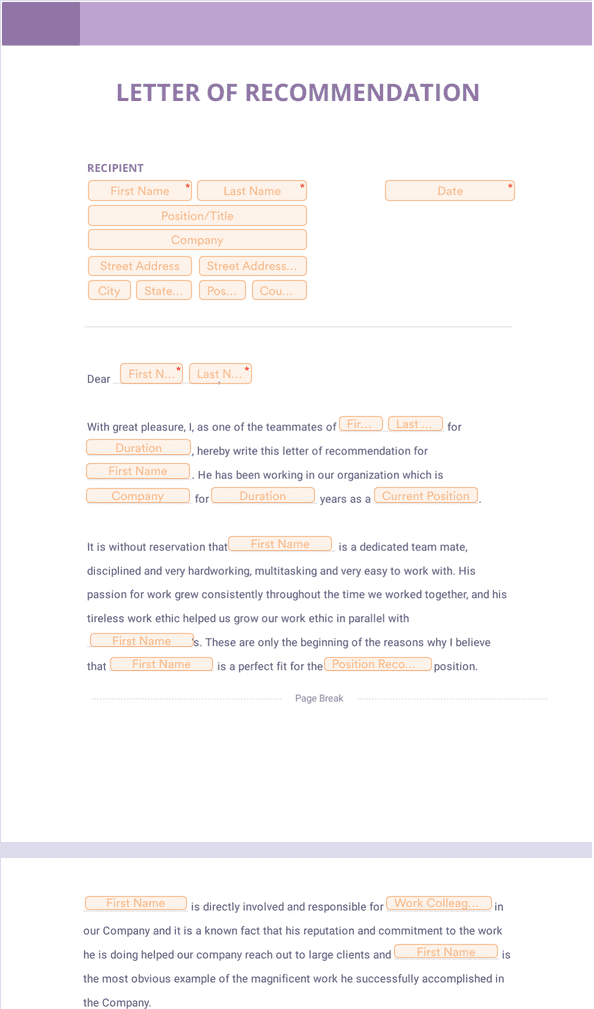 Letter of Recommendation Template for Coworker - Sign Templates | Jotform