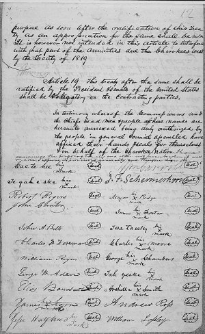 The signature page of the Treaty of New Echota. Image from the National Archives.