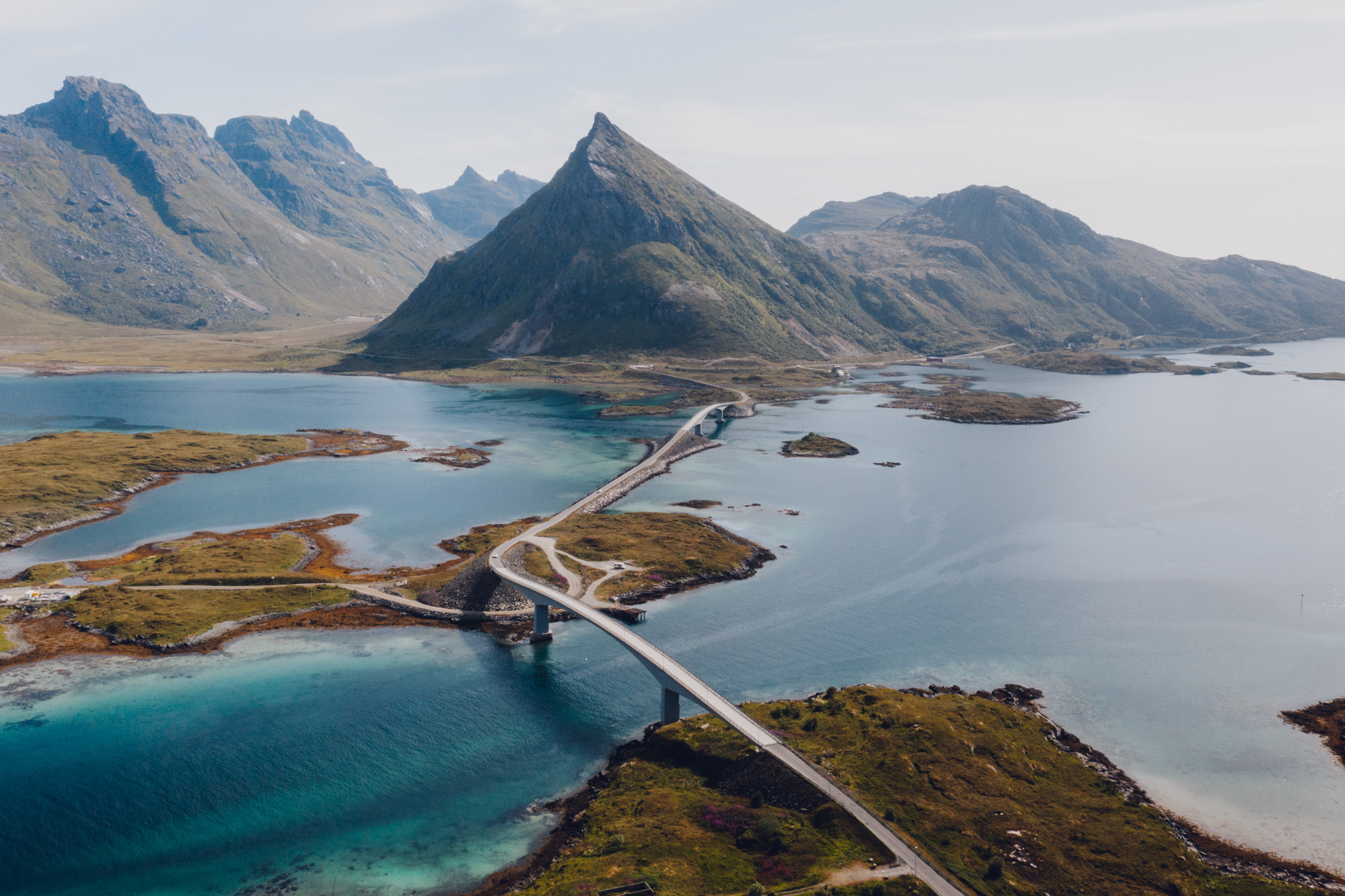 Fredvang drone photo of road over Norway