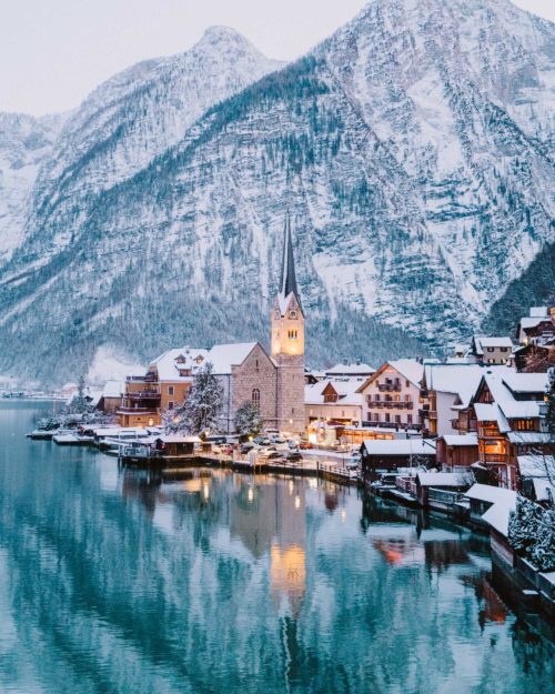 Hallstatt Austria famous viewpoint in Winter