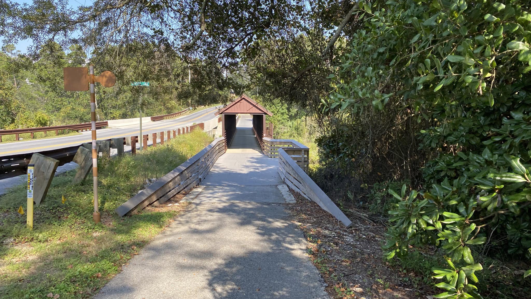 Covered bridge on bike path