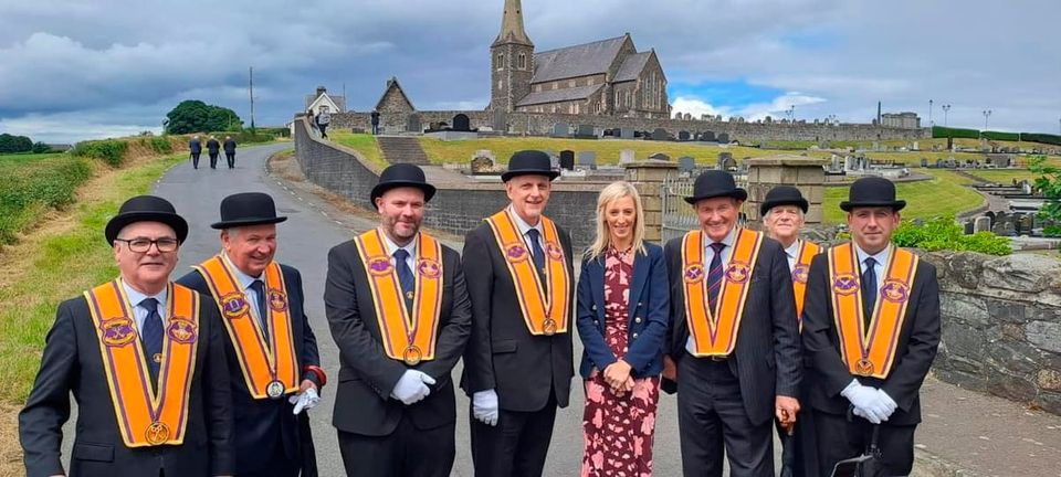 Carla Lockhart MP in Portadown with members of the Orange Order