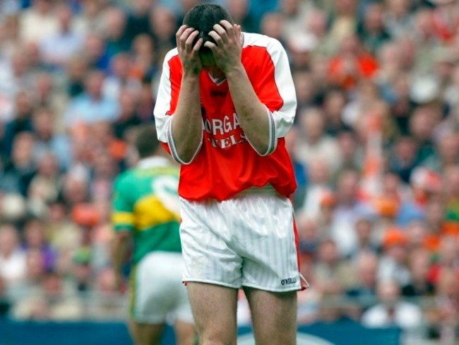 McConville's reaction to his missed penalty. Image: INPHO