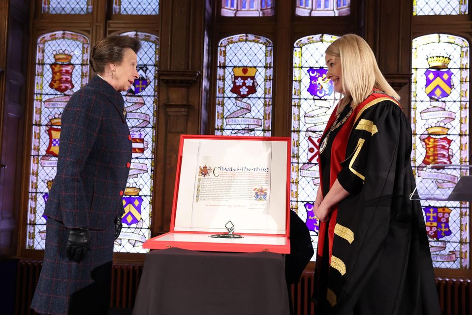 Mayor of Ards and North Down Borough Council, Councillor Karen Douglas with The Princess Royal (Credit: Kelvin Boyes/Press Eye)