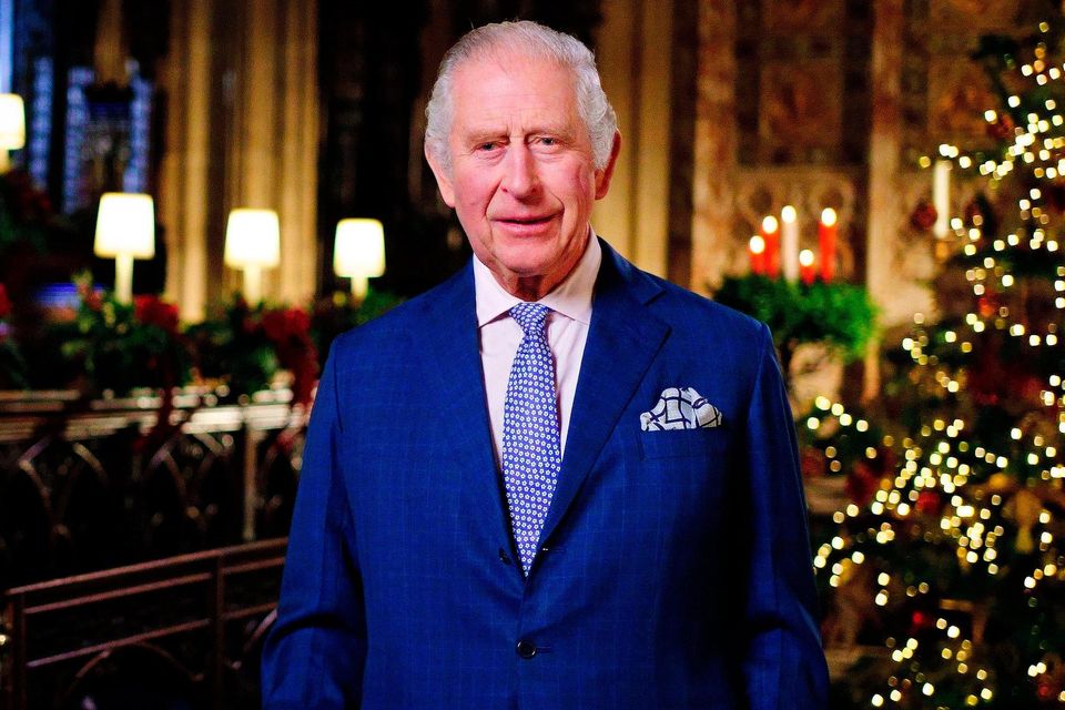 King Charles III during the recording of his first Christmas broadcast in the Quire of St George's Chapel at Windsor Castle. Pic: Victoria Jones/PA Wire