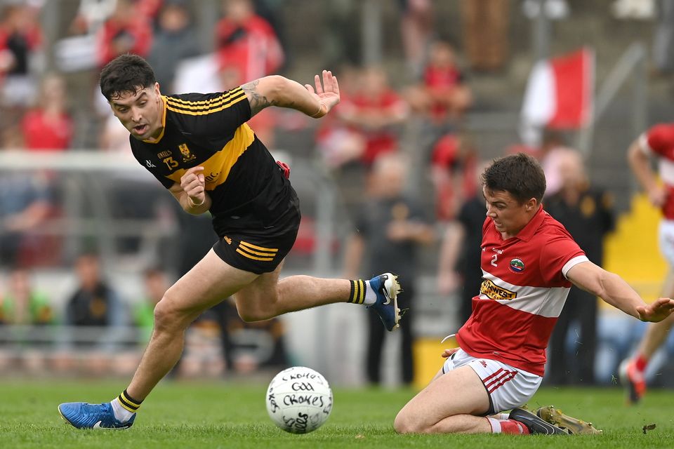 Tony Brosnan of Dr Crokes in action against Conor Flannery of Dingle during the Kerry Senior Club Football Championship final at Austin Stack Park Photo by Brendan Moran/Sportsfile