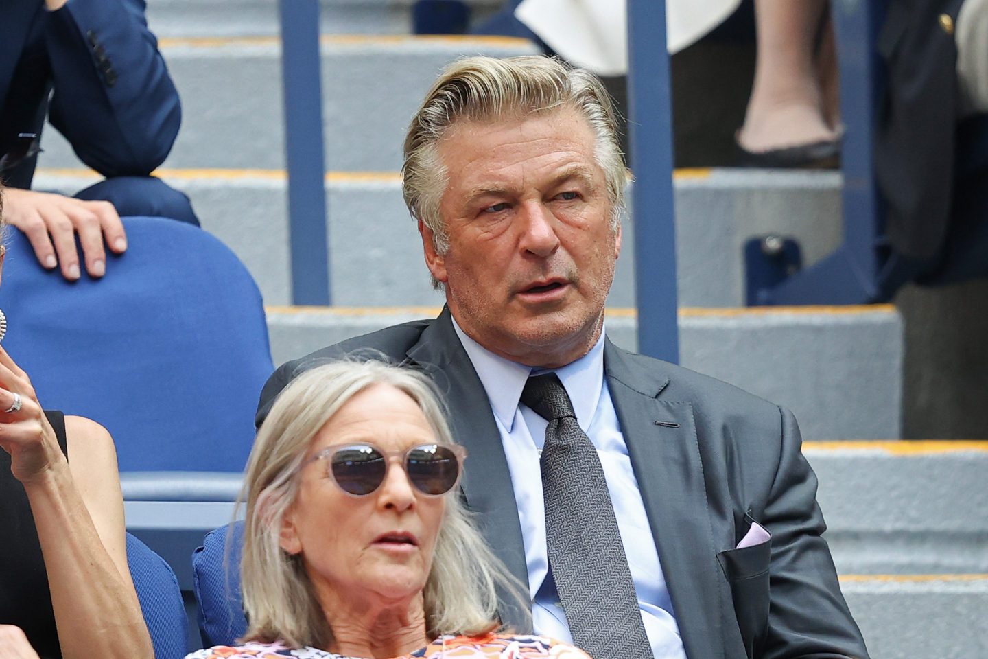 NEW YORK, NEW YORK &#8211; SEPTEMBER 12: Actor Alec Baldwin watches the Men&#8217;s Singles final match between Daniil Medvedev of Russia and Novak Djokovic of Serbia on Day Fourteen of the 2021 US Open at the USTA Billie Jean King National Tennis Center on September 12, 2021 in the Flushing neighborhood of the Queens borough of New York City.  (Photo by Matthew Stockman/Getty Images)