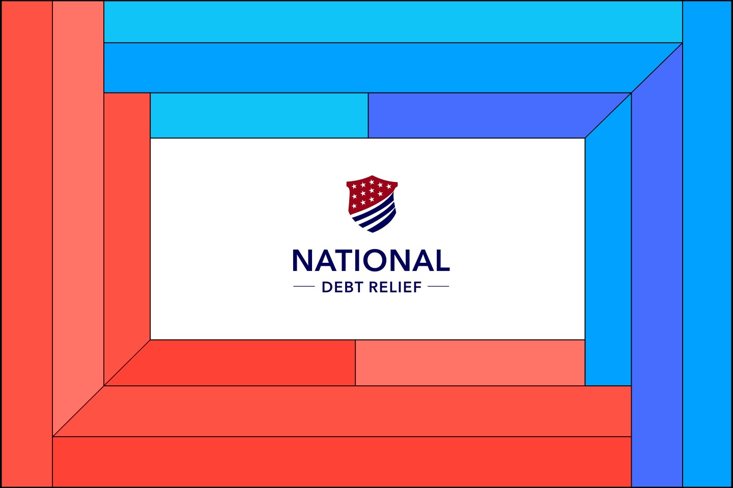 Illustration of the National Debt Relief inside a blue and red frame.