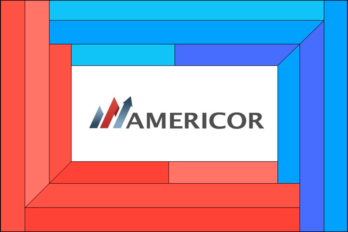 Illustration of the Americor Debt Relief logo inside a blue and red frame.