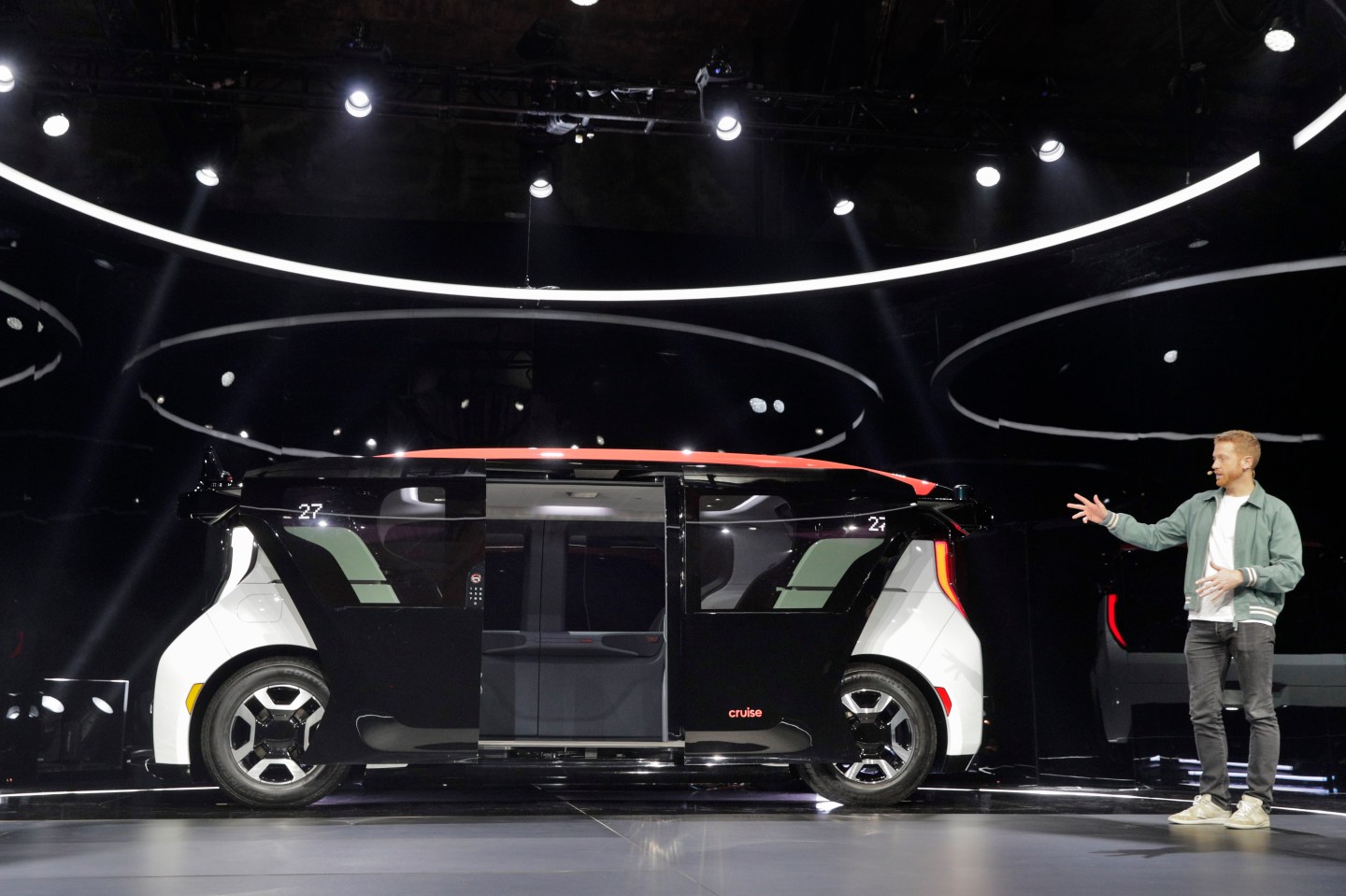 Kyle Vogt, speaks near the new Cruise Origin, at the unveiling of the new, fully autonomous passenger vehicle in San Francisco, Calif., on Tuesday, January 21, 2020. (Photo By Carlos Avila Gonzalez/The San Francisco Chronicle via Getty Images)