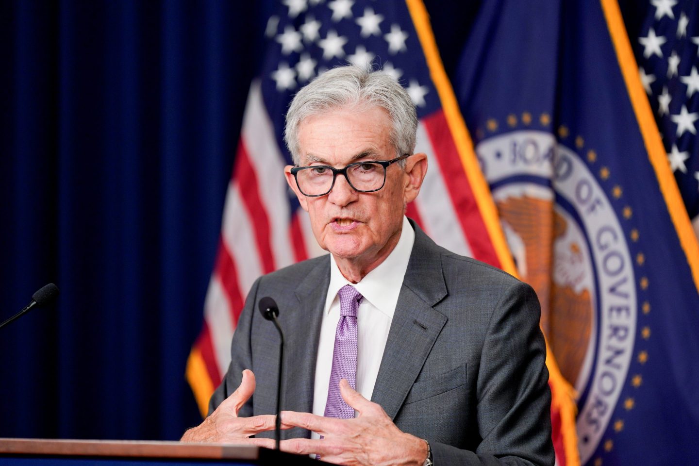 Jerome Powell, chairman of the US Federal Reserve, during a news conference following a Federal Open Market Committee (FOMC) meeting in Washington, DC, US, on Wednesday, July 31, 2024. Federal Reserve officials held interest rates at the highest level in more than two decades but signaled they are moving closer to lowering borrowing costs amid easing inflation and a cooling labor market. Photographer: Al Drago/Bloomberg via Getty Images