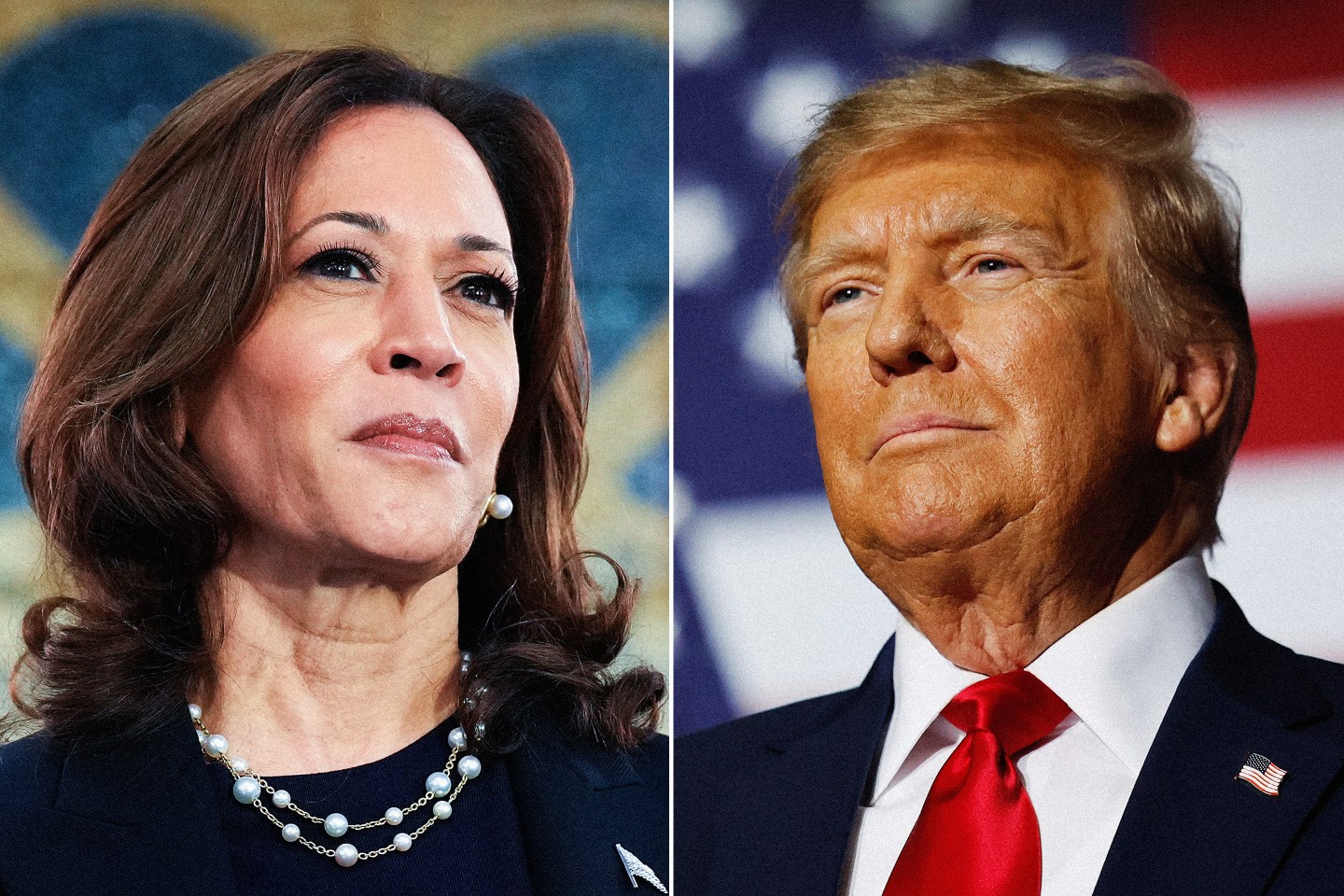 diptych of kamala harris and donald trump