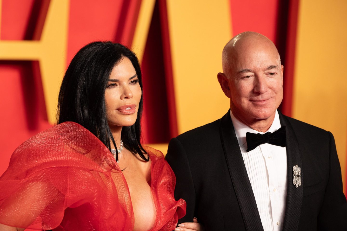 Lauren Sanchez and Jeff Bezos attend 2024 Vanity Fair Oscar After Party Arrivals