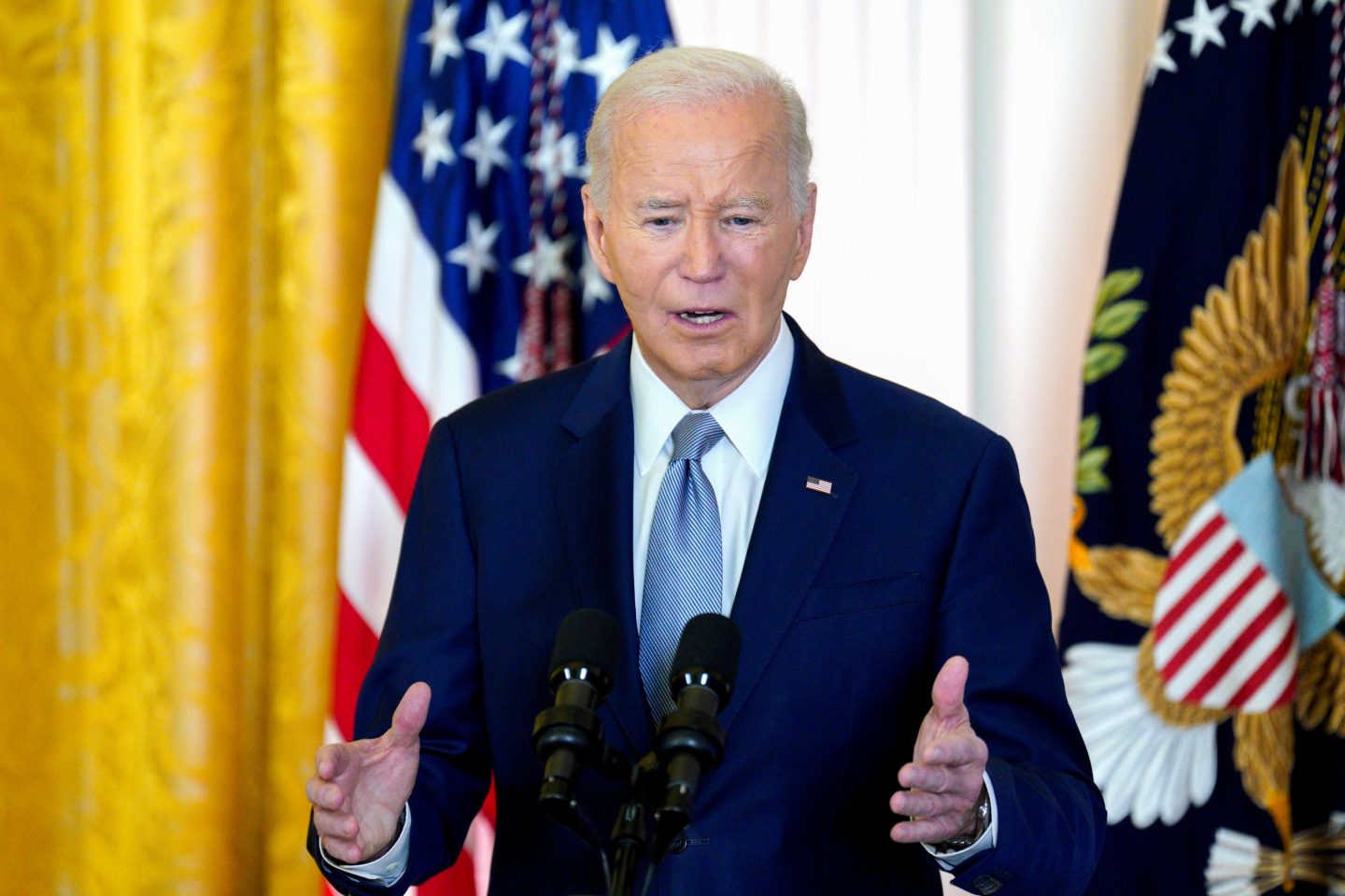 US President Joe Biden during the White House Conference on Women&#8217;s Health Research in the East Room of the White House in Washington, DC, US, on Wednesday, Dec. 11, 2024. Biden is gathering business leaders, researchers, investors, and advocates to discuss innovations in women&#8217;s health care. Photographer: Yuri Gripas/Abaca/Bloomberg via Getty Images