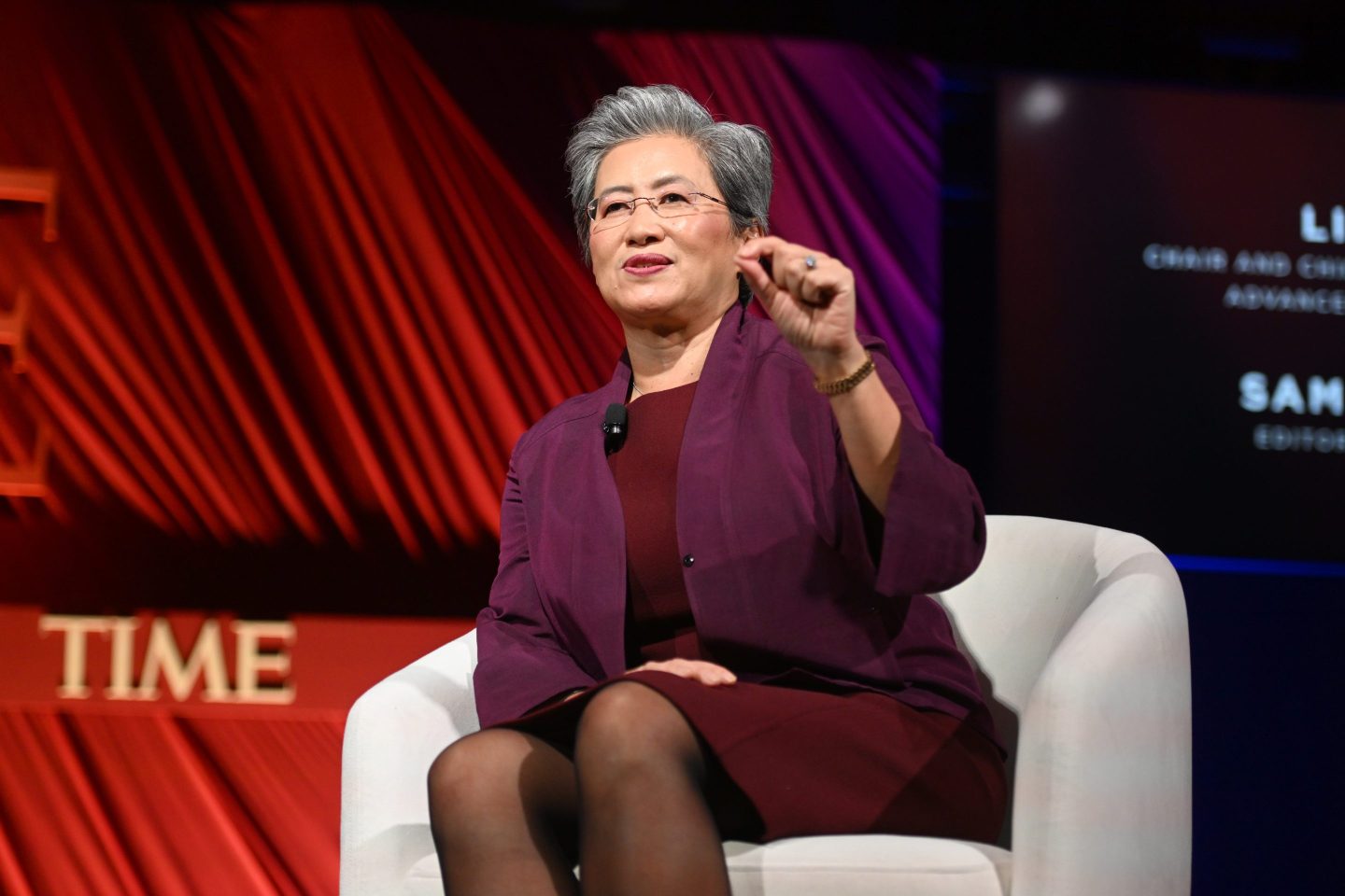 NEW YORK, NEW YORK &#8211; DECEMBER 11: Lisa Su speaks onstage during the 2024 A Year in TIME dinner at Current at Chelsea Piers on December 11, 2024 in New York City. (Photo by Noam Galai/Getty Images for TIME)