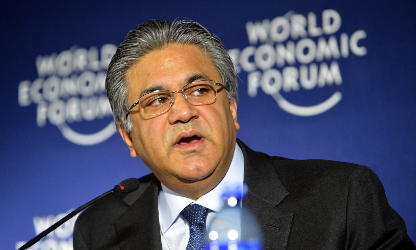 Founder and Group Chief Executive of The Abraaj Group Pakistani Arif Naqvi speaks during a press conference next to the Executive Director of the International Trade Centre Arancha Gonzalez and Panama Canal Administrator Jorge Quijano (out of frame) during the World Economic Forum on Latin America in Playa Bonita, near Panama City, on April 2, 2014. AFP PHOTO / Rodrigo ARANGUA (Photo by Rodrigo ARANGUA / AFP) (Photo by RODRIGO ARANGUA/AFP via Getty Images)