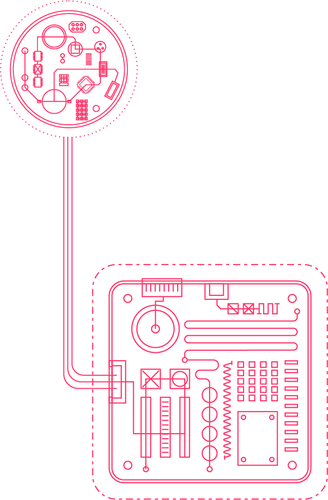 Abstract pink vector diagram representing the interconnectivity of Freefly Robotics sensors