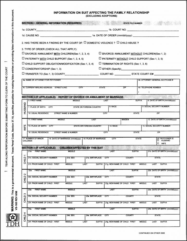 Free Printable Divorce Forms Texas